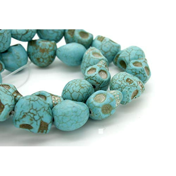 A Strand of Turquoise Blue Tan Eyed Skull Howlite Gemstone Beads 